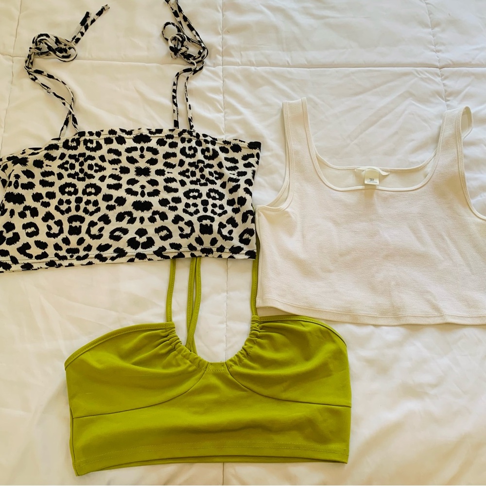Bundle H&M Shein Size Medium Crop Tops - Leopard, White, and Green
